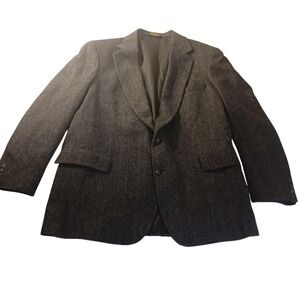 Adams‎ Row Herringbone Wool Blazer 48L Gray 2 Button USA Made Quiet Luxury